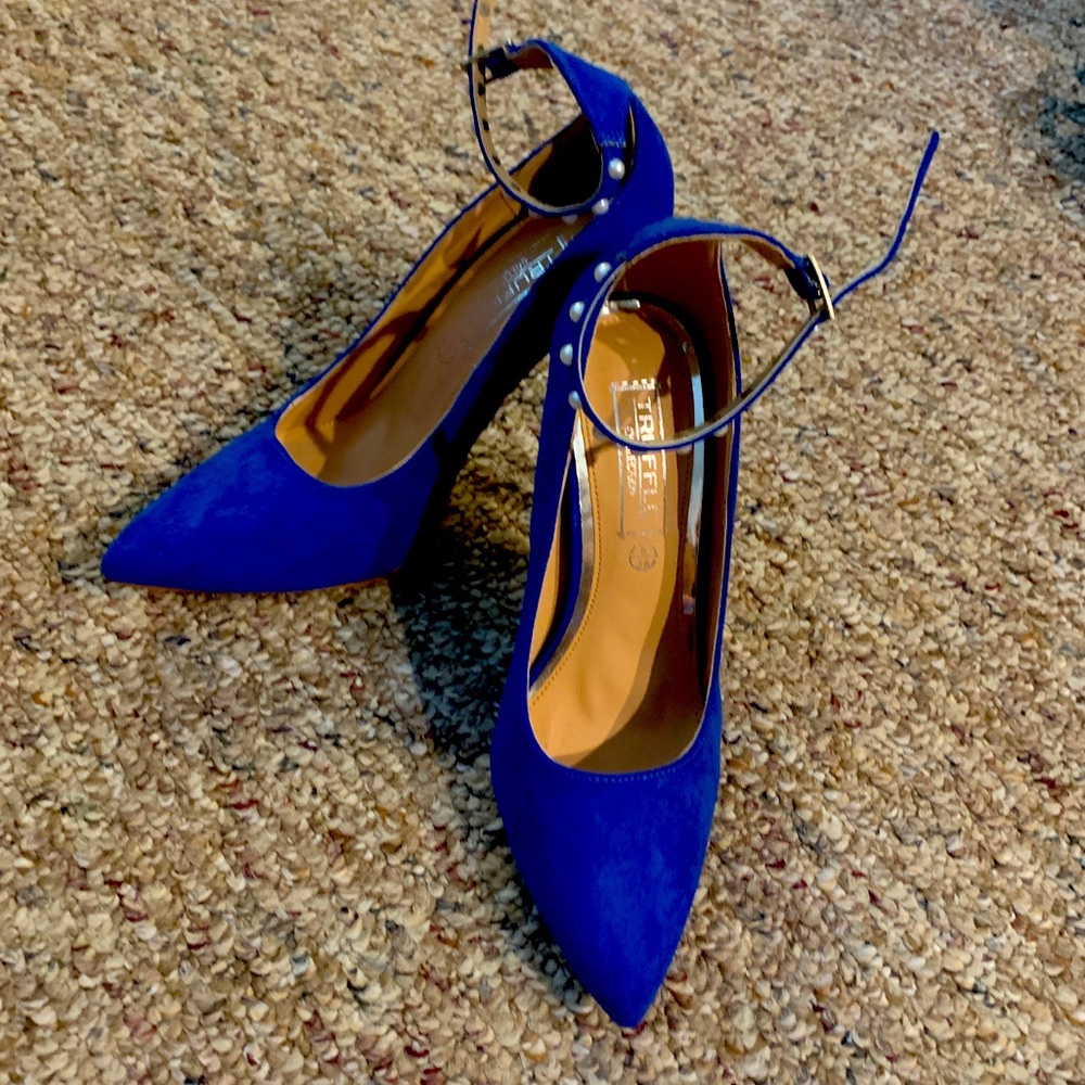 Royal Blue Suede Stiletto heels with Pearls